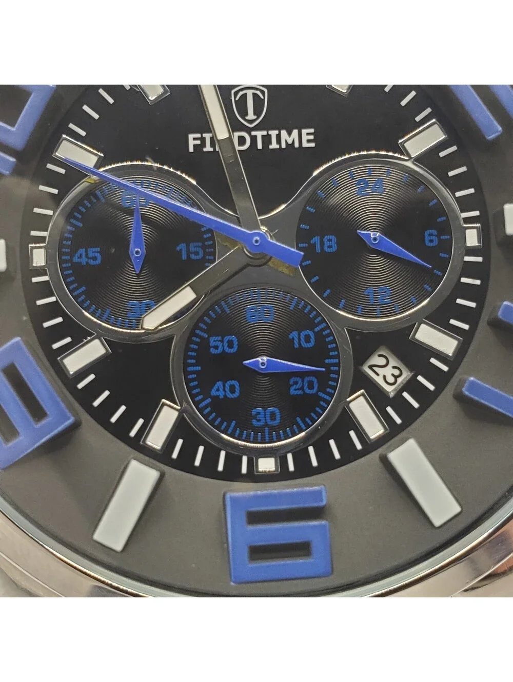 FindTime Blue/Black Chronograph Mens Watch  49mm New Battery